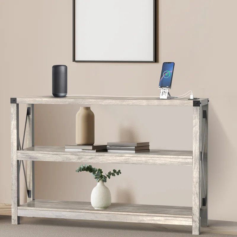 Darletha 47.2'' Console Table - bookcase with 2 USB Ports, 2 Power Outlets, 3-Tier Storage Shelve... | Wayfair North America