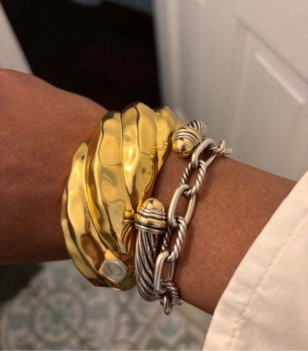 Arm Candy bracelets gold bangle David yurman silver gold and link bracelet #mothersday #gift #bangle #jewelry #accessories 