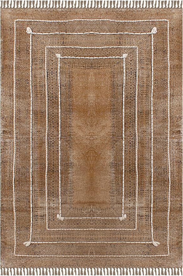 Kilim Area Rug 3x5 Bronze Brown Abstract Design Hand Block Printed Cotton Dhurrie Hand Surface Wa... | Amazon (US)