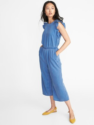 Waist-Defined Tencel® Flutter-Sleeve Jumpsuit for Women | Old Navy US