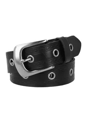 Frye Women's 30MM Embossed Edge Eyelet Leather Belt, Black, Medium | Belk