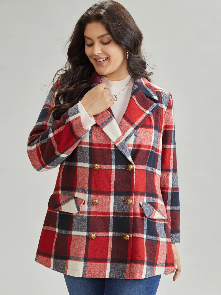 Plaid Double Breasted Lapel Collar Flap Pocket Coat | Bloomchic