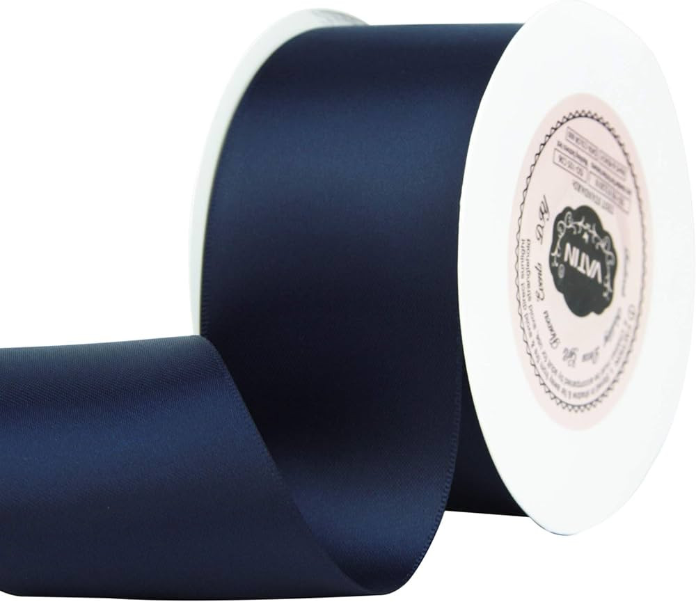 VATIN Double Face Deep Navy Blue Satin Ribbon 2" Continuous 25 Yards,Navy Blue Polyester Fabric R... | Amazon (US)