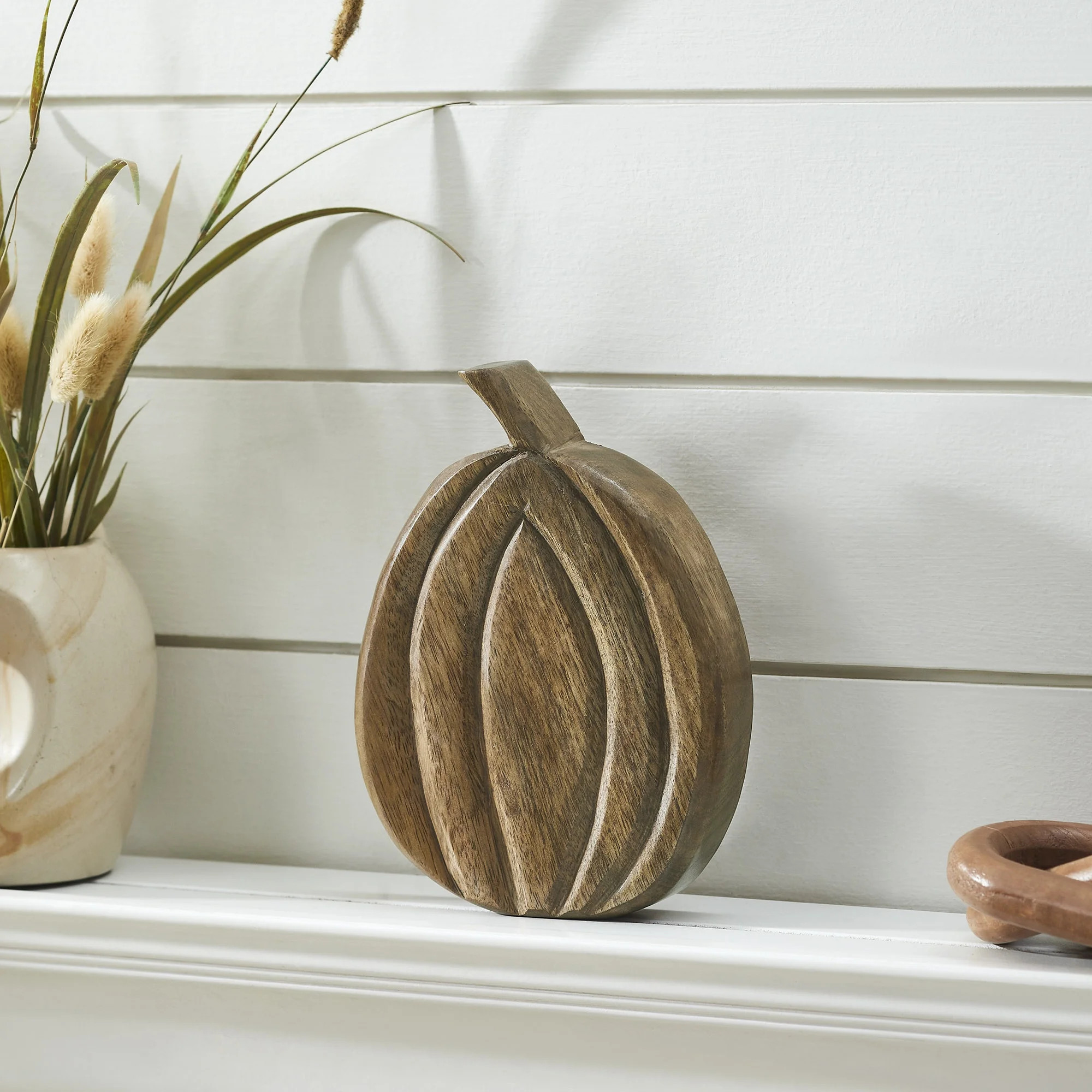 VHC Brands Carved Wooden Pumpkin Walnut Brown, Fall and Halloween Home Decor for Tables and Shelv... | Walmart (US)