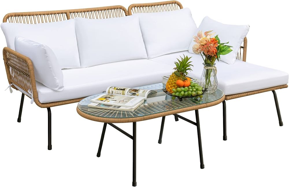 Devoko Outdoor Patio Furniture Set, Outdoor Sectional Conversation Rope Woven L-Shaped Sofa Set w... | Amazon (US)