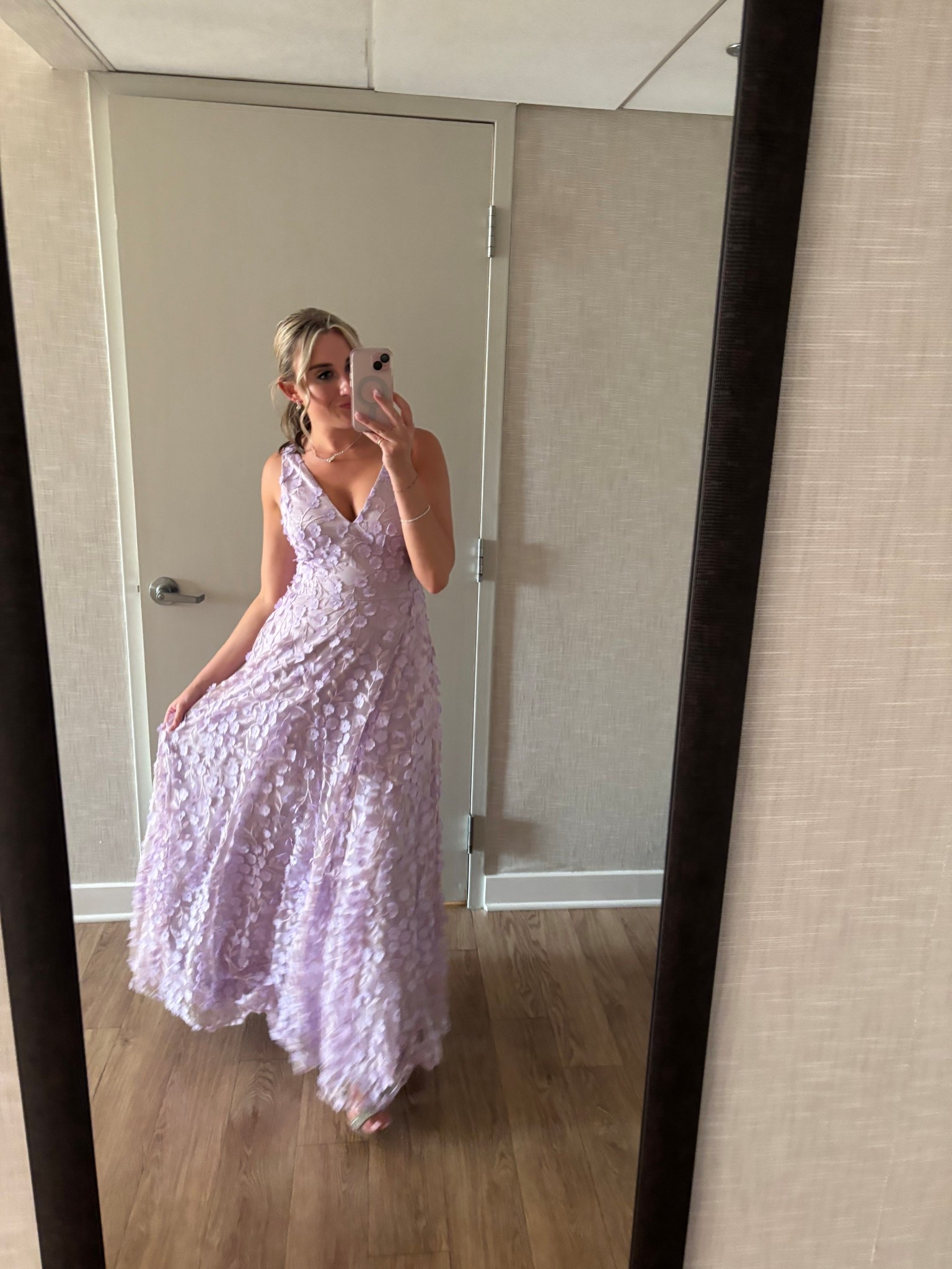 Breanna wanted her Maid of Honor to stand out at her wedding, but still match the bridesmaids vibes! I was lucky to be given loose reigns on choosing what to wear. Of course, I enlisted my mom’s help. Breanna wanted floral, so that was our launching point. After about 10 dresses, we found her. This beautiful Eliza J floor length gown, embellished in delicate floral decals, and the EXACT color of the girls. I felt beautiful and comfortable in this gown, and it even had DEEP pockets. I carried the brides valuables all day long in style. 

#LTKWedding #LTKSaleAlert