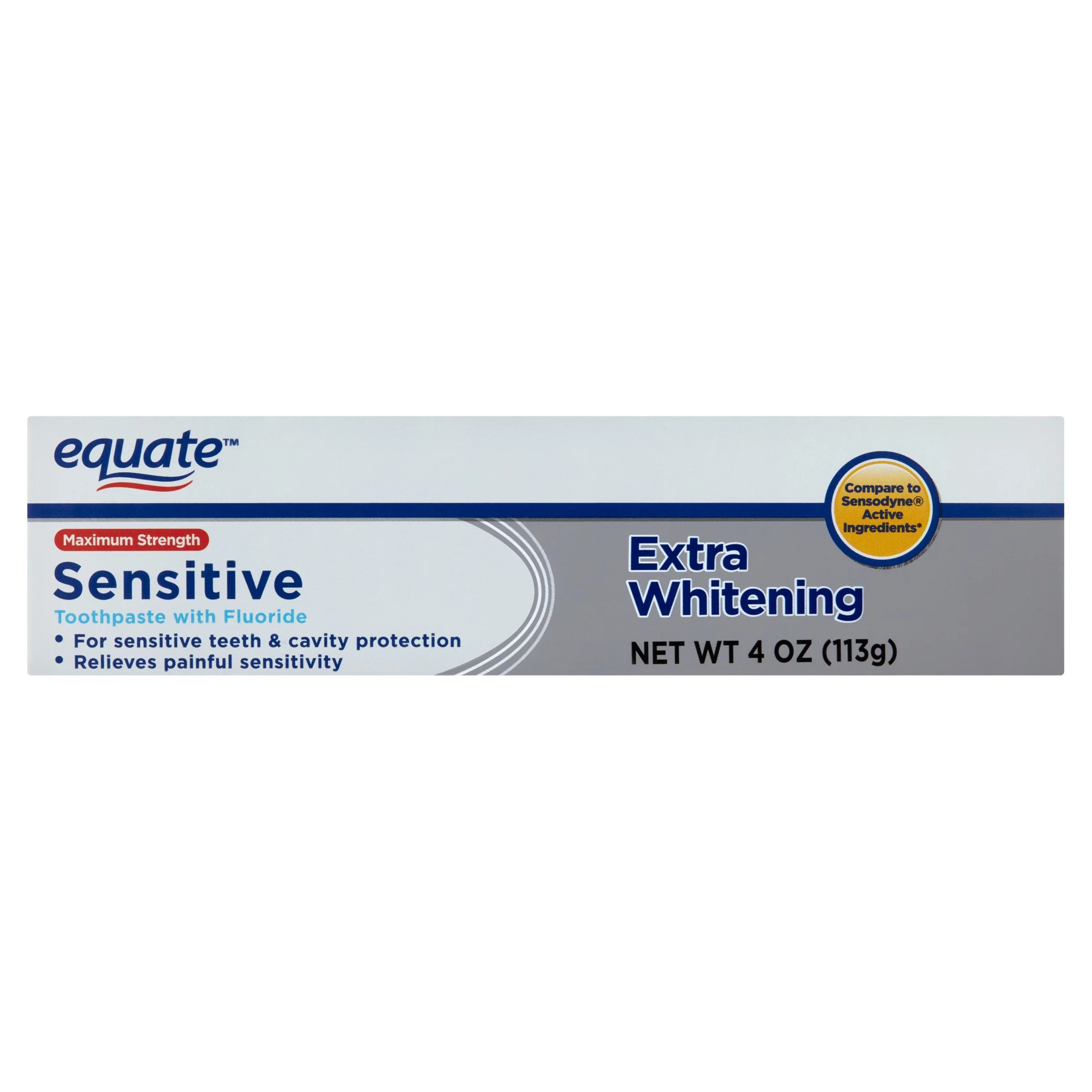 Equate Maximum Strength Sensitive Extra Whitening Toothpaste with Fluoride, 4 oz - Walmart.com | Walmart (US)