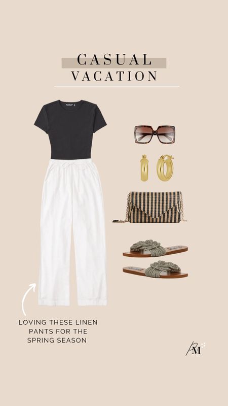 Abercrombie short sleeve bodysuit 
abercrombie pull on linen pant 
gucci sunglasses 
gold hoop
h&m stripe crossbody 
steve madden adore rhinestones sandals 

#LTKSeasonal #LTKstyletip #LTKFind