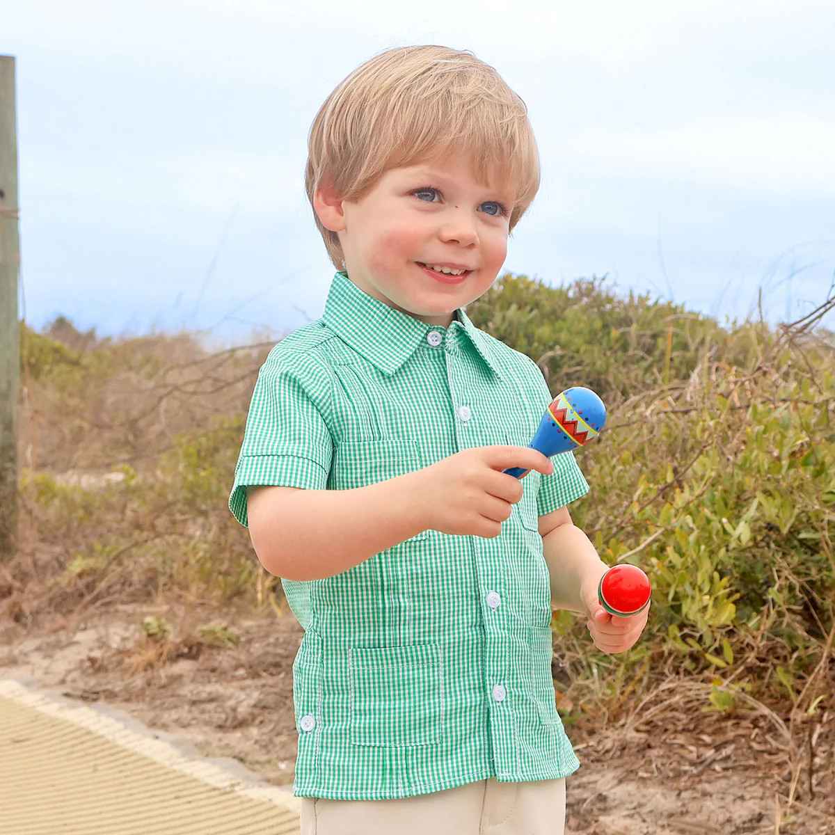 Green Gingham Guayabera Shirt | Classic Whimsy