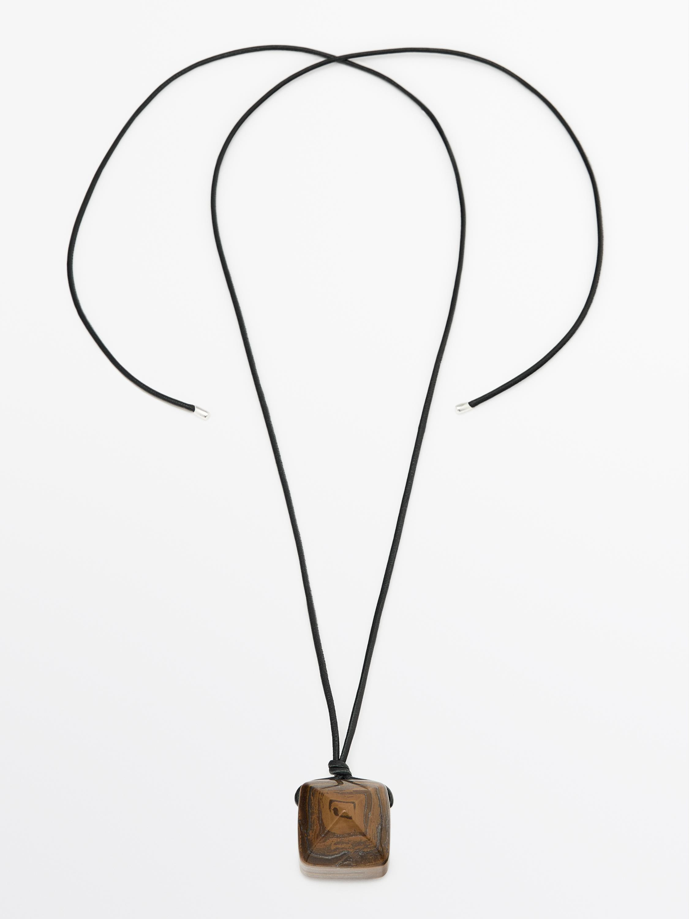 Leather cord necklace with tiger's eye stone | Massimo Dutti US