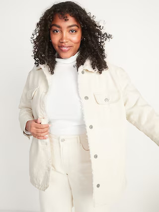 Sherpa-Lined White Jean Shacket for Women | Old Navy (US)
