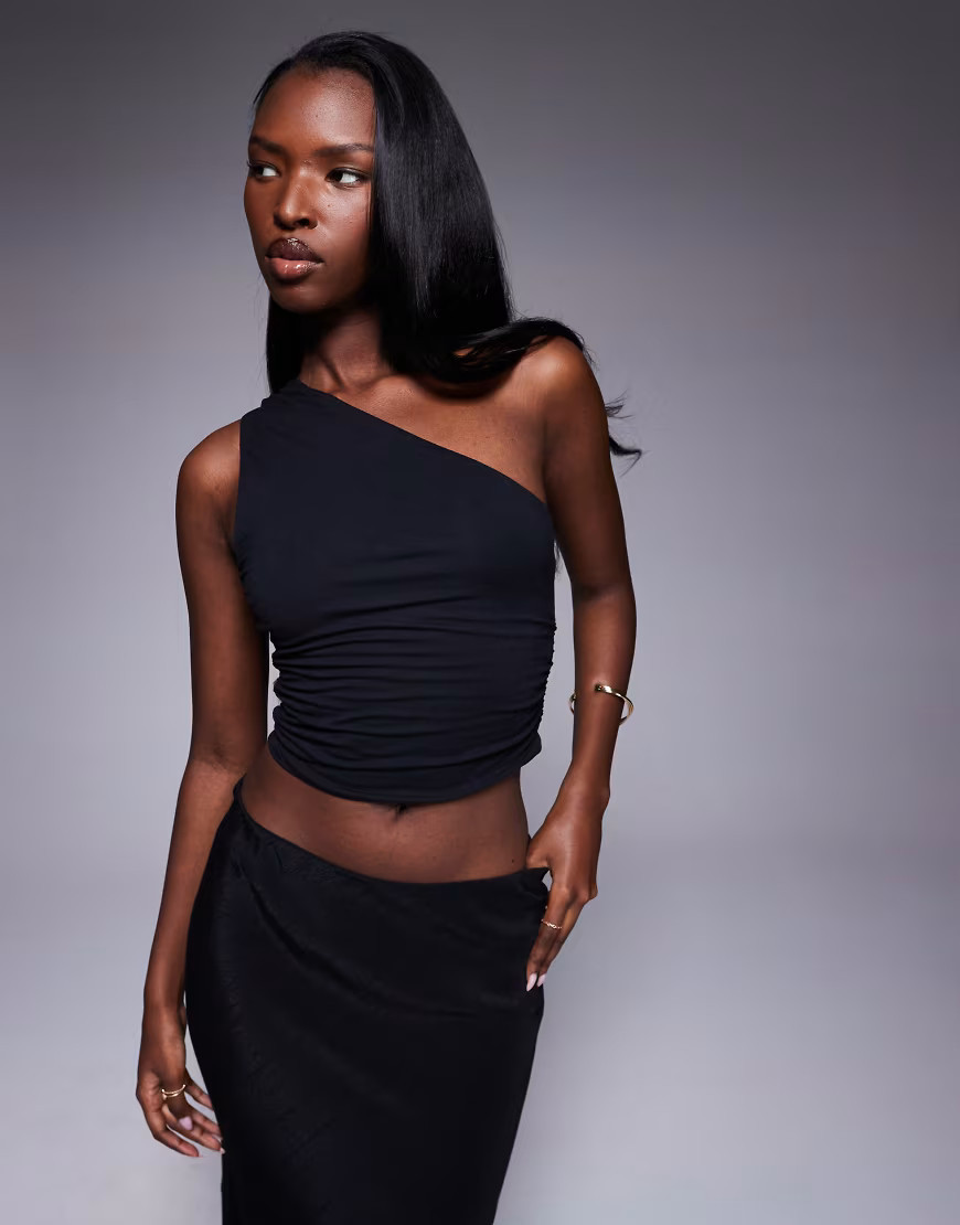 Oh Polly Andi one shoulder crop top in black | ASOS (Global)
