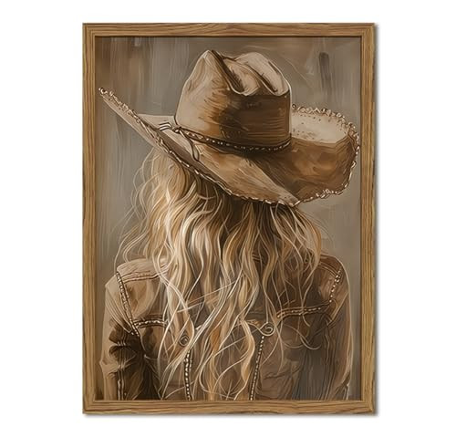 Vintage Western Cowgirl Wall Art, Country Girl Cowboy Wall Decor Painting, Girly Southwestern Poster Canvas Prints for Living Room Bedroom Farmhouse 16x24 inch Wood Framed | Amazon (US)