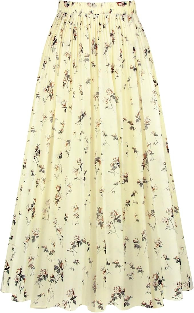 Kingfancy Women's Pleated Skirt Chiffon Elastic Waist A-Line Midi Length Skirt | Amazon (US)