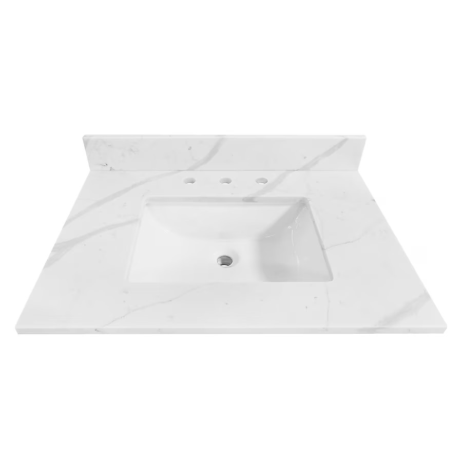 allen + roth Calacatta 31-in x 22-in White Quartz Undermount Single Sink Widespread Faucet Mount ... | Lowe's