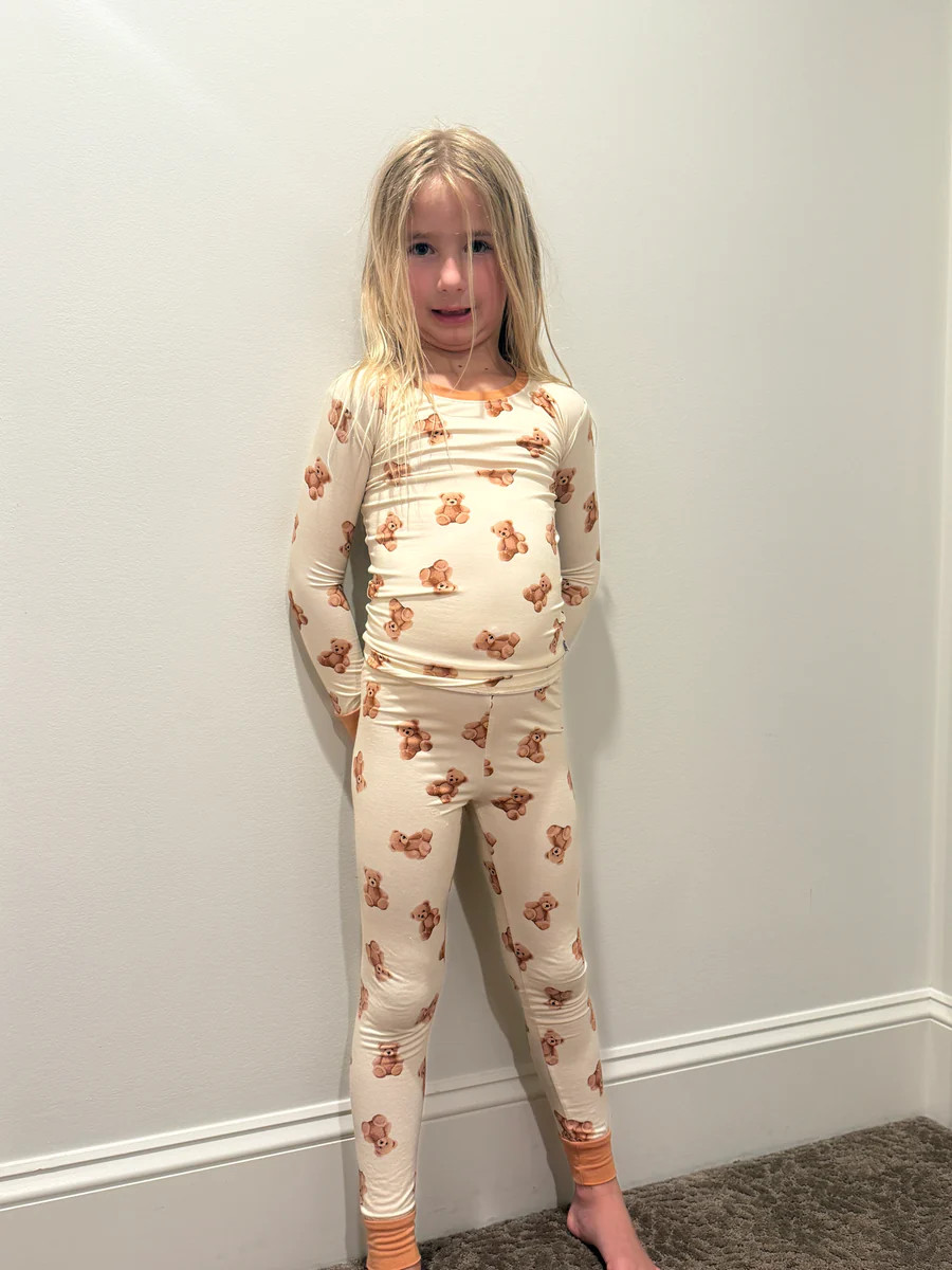 Kids Teddy Bear Long Sleeve Pajama Shirt | Sunset Snuggles