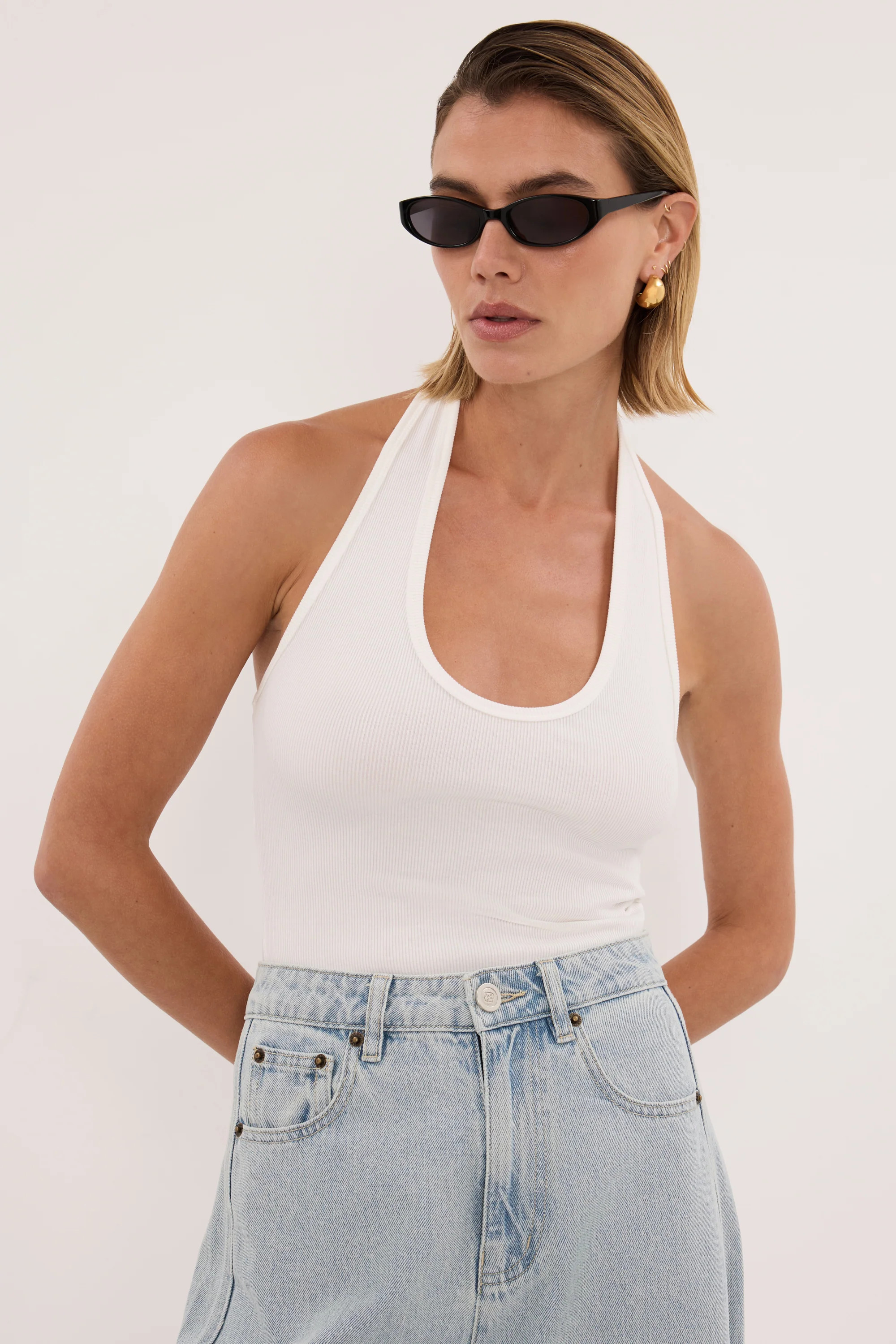 HARLAN OFF WHITE KNIT HALTER TOP | DISSH