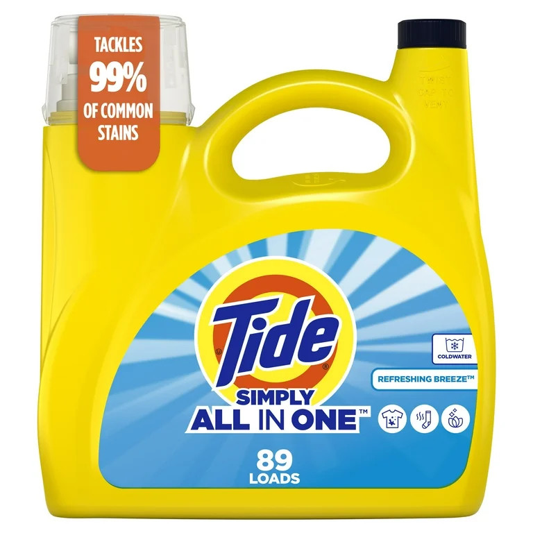 Tide Simply Laundry Detergent Liquid All-In-One, Refreshing Breeze Scent, 117 fl oz, 89 Loads | Walmart (US)