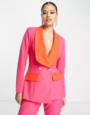 Lavish Alice exclusive color block collar blazer in pink and red multi - part of a set | ASOS (Global)