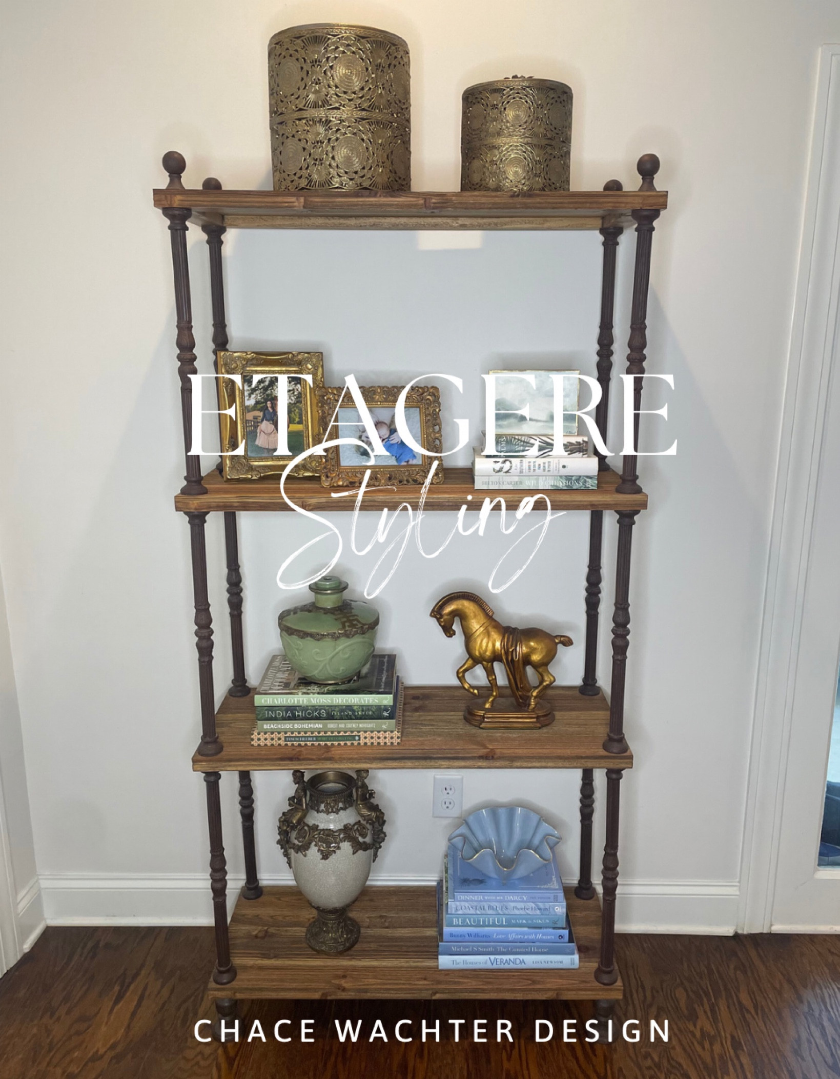 Shop my etagere decor - etagere, etagere styling, bookcase styling, bookshelf decor, grand millennial, interior styling, interior decor, chacewachterdesign, books, blue and green decor, gold accessories 

#LTKhome #LTKSeasonal