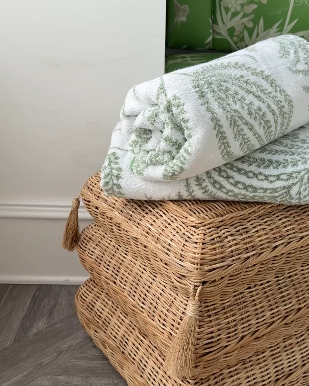 The Lee Jofa X Weezie Collaboration is stunning. Take a peek into this wonderful green colorway in our personal bathroom. And the blue option that offer is beautiful too.