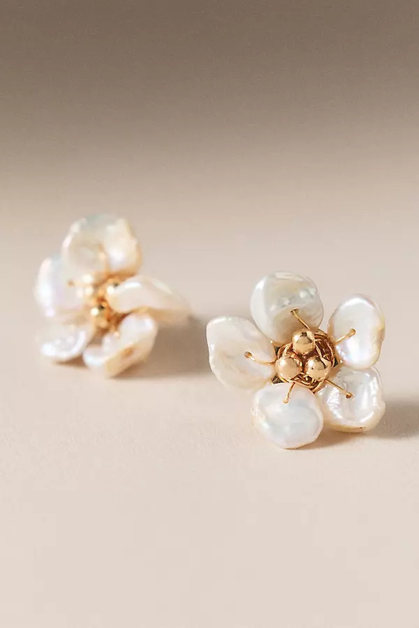 Freshwater Pearl Floral Stud Earrings | Anthropologie (US)