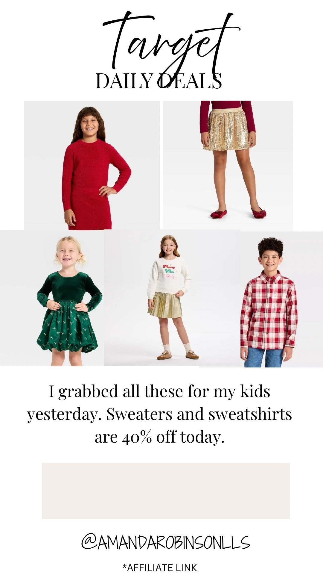 Target Black Friday Deals
40% off sweaters and sweatshirts 

#LTKKids #LTKHoliday #LTKSaleAlert