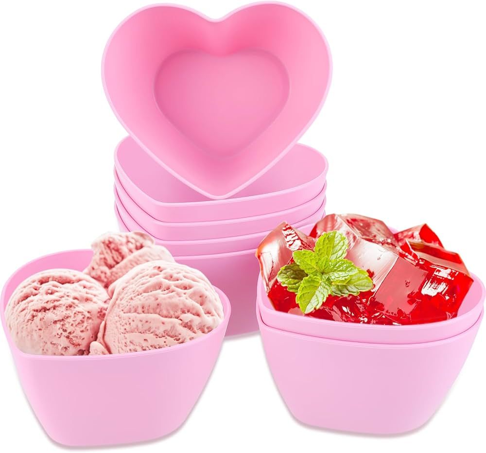 Ziliny 8 Pcs Valentine Heart Shaped Bowls 5.4 Inch Pink Plastic Deep Heart Bowls Soup Bowls Fruit... | Amazon (US)