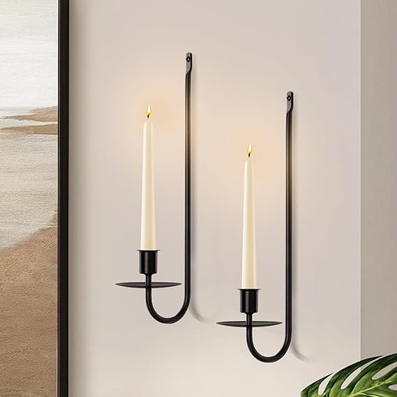 Candle Sconces Set of 2, Taper & Pillar Wall Candle Holder, Black Wall Sconces Set of Two, Decor ... | Amazon (US)