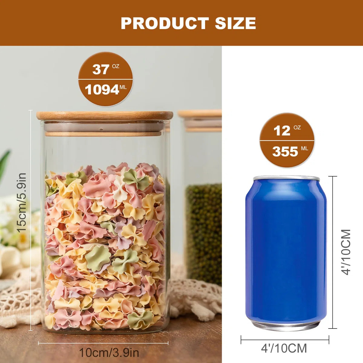 Glass Food Storage Jars 37 Oz Set Of 6,Glass Storage Containers Clear Glass Food Canister With Ba... | Wayfair North America