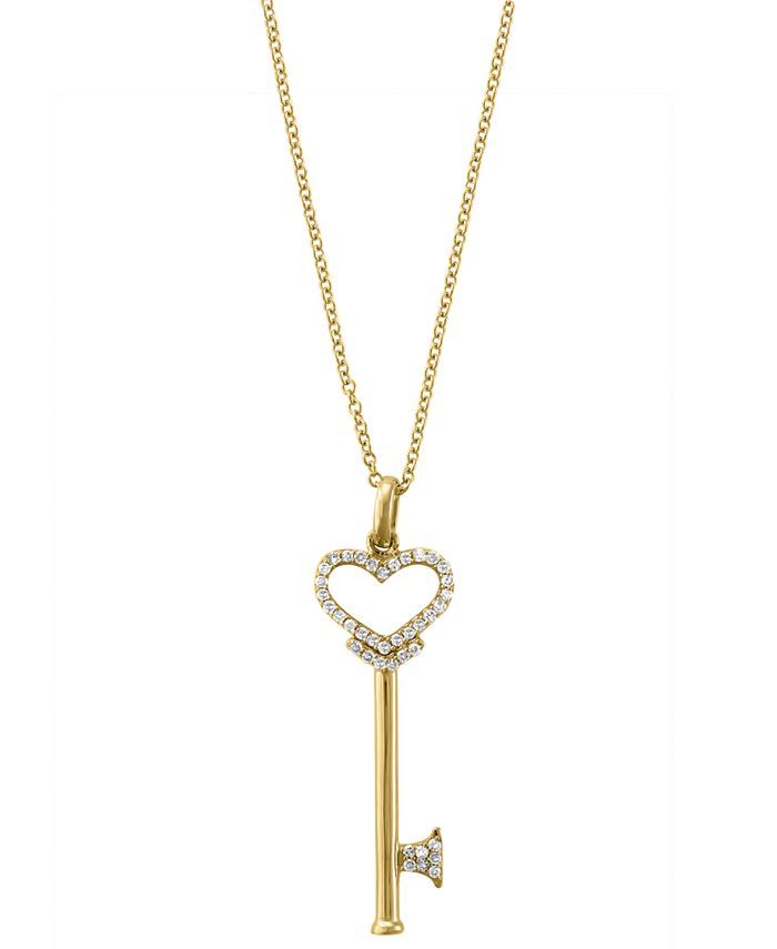 Pave Rose by EFFY® Diamond Diamond Heart Key Pendant (1/5 ct. t.w.) in 14k Rose Gold | Macys (US)