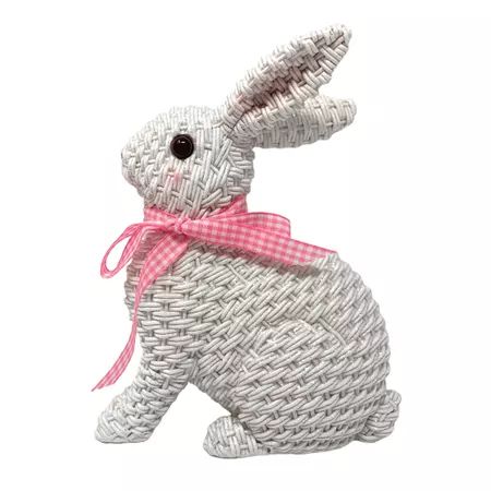 Northeast Home Goods Basketweave White Easter Bunny Figurine with Pink Ribbon | Walmart (US)
