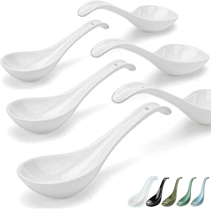 Artena Bright White 6.75 inch Asian Soup Spoons Set of 6, Ultra-fine Porcelain Tablespoon, Chines... | Amazon (US)