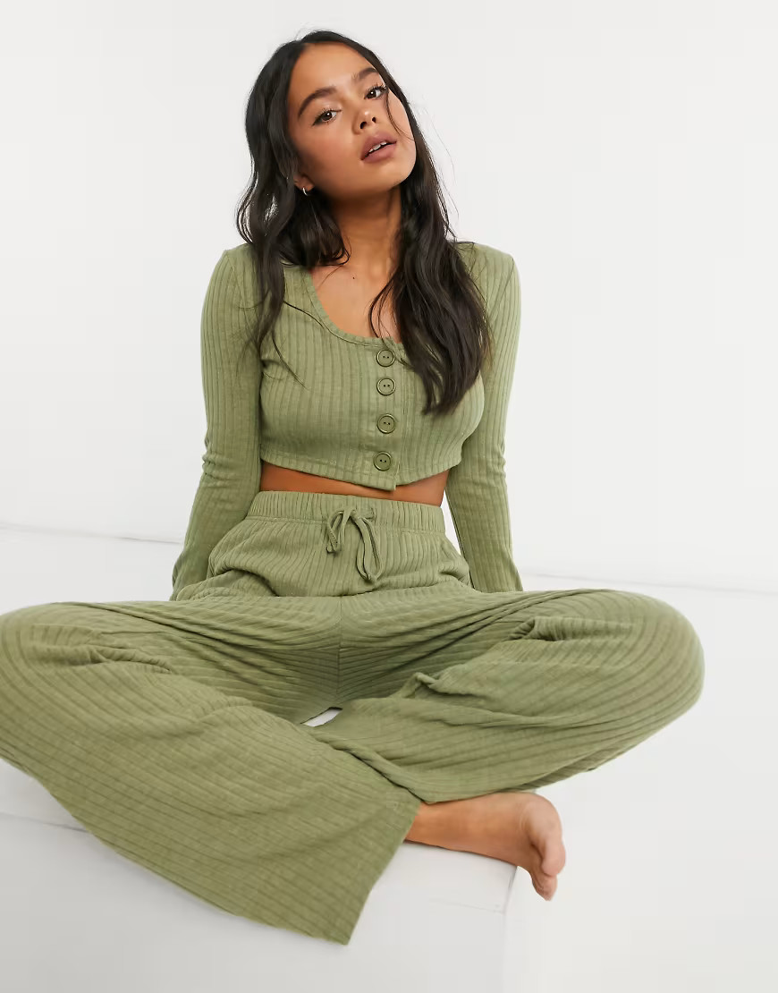Brave Soul noon waffle lounge set-Green | ASOS (Global)