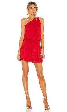 krisa One Shoulder Ruffle Mini in Cherry from Revolve.com | Revolve Clothing (Global)