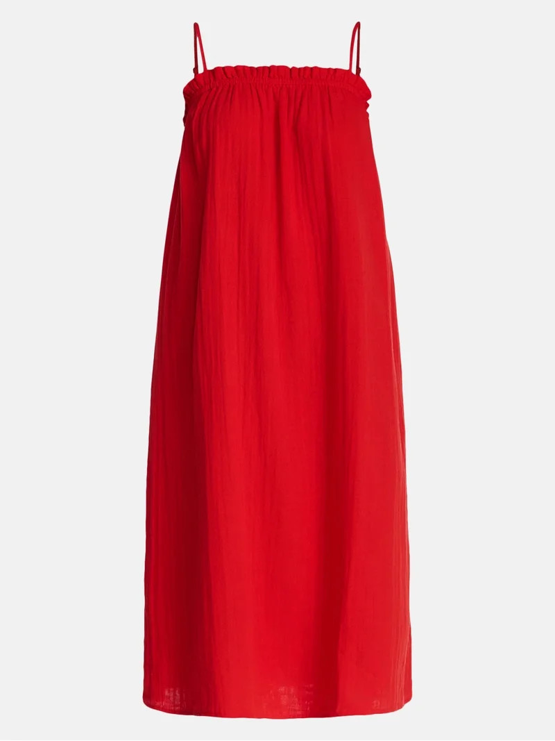 Time and Tru Women's Sleeveless Double Cloth Cotton Midi Dress, Sizes XS-XXXL | Walmart (US)