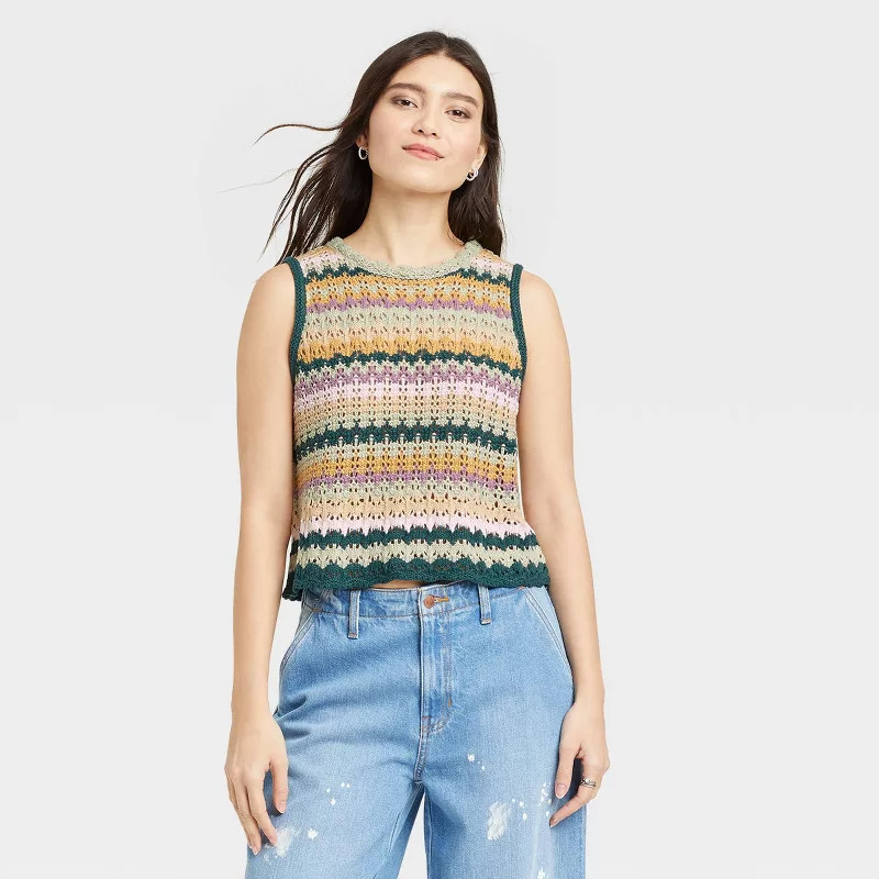 Women's Openwork Sweater Tank - Universal Thread™ Multistriped | Target