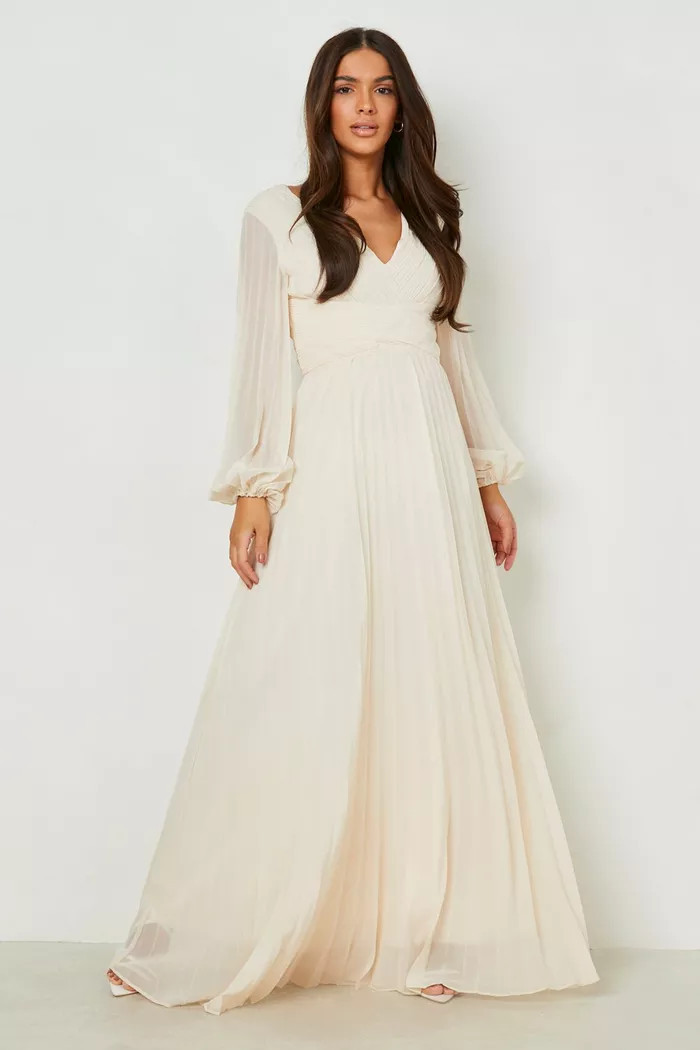 Pleated Plunge Wrap Maxi Dress | Boohoo.com (US & CA)