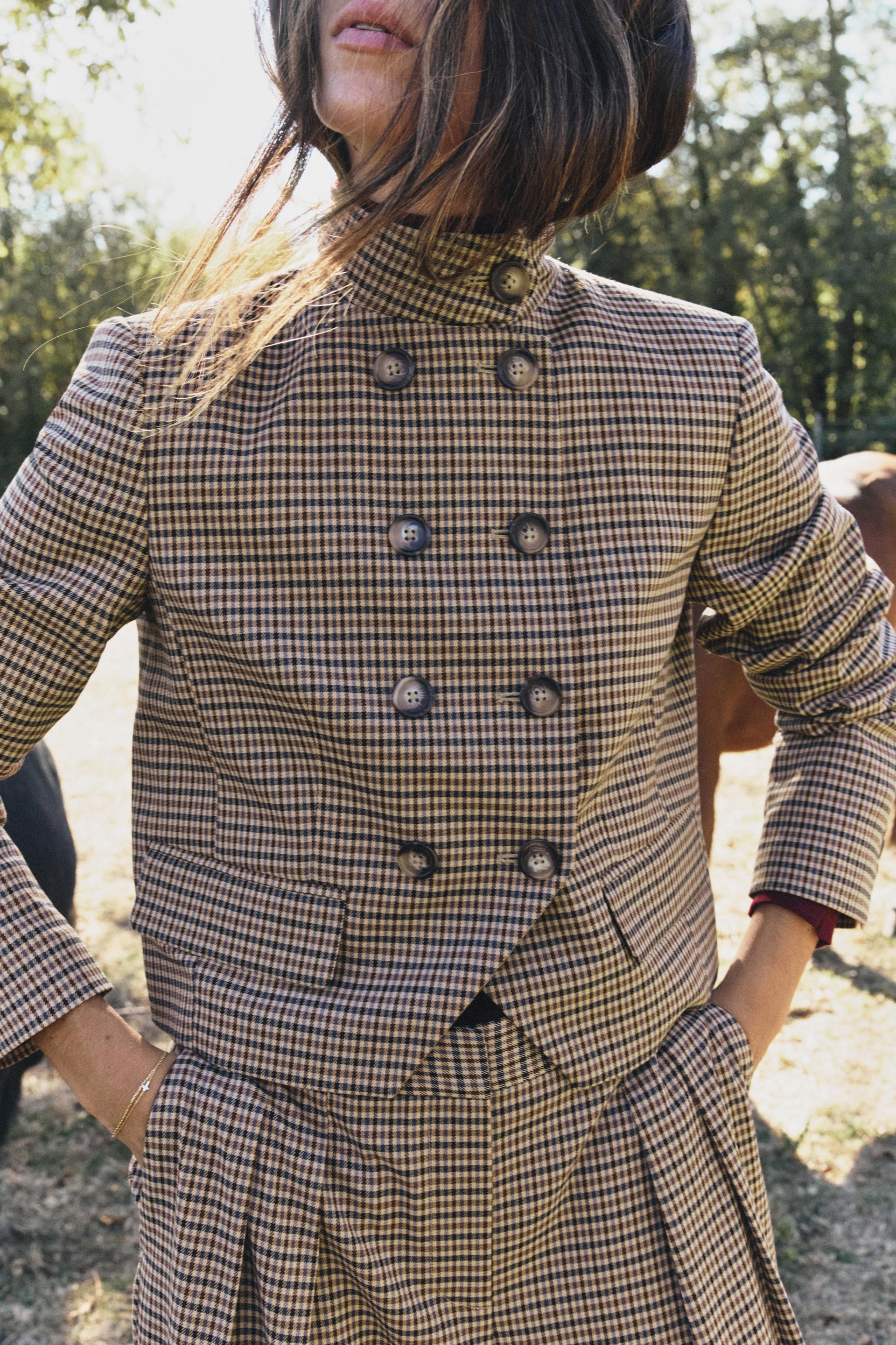 Zara - Cropped Houndstooth Blazer - Camel - L - Woman | Zara UK