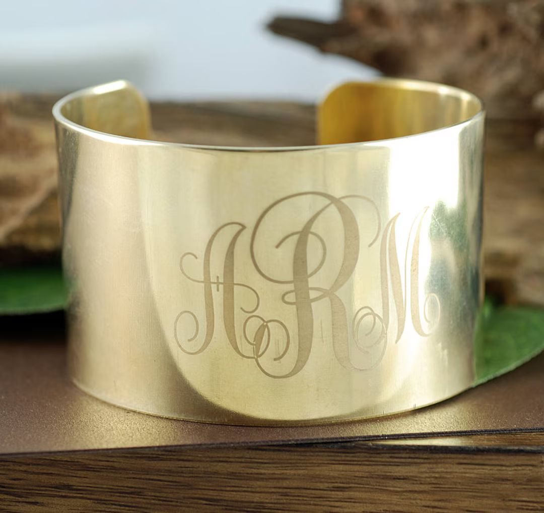 Monogram Cuff Bangle, Personalized with Initials, Large Cuff Bangle with Engraved Initials, Gift ... | Etsy (US)
