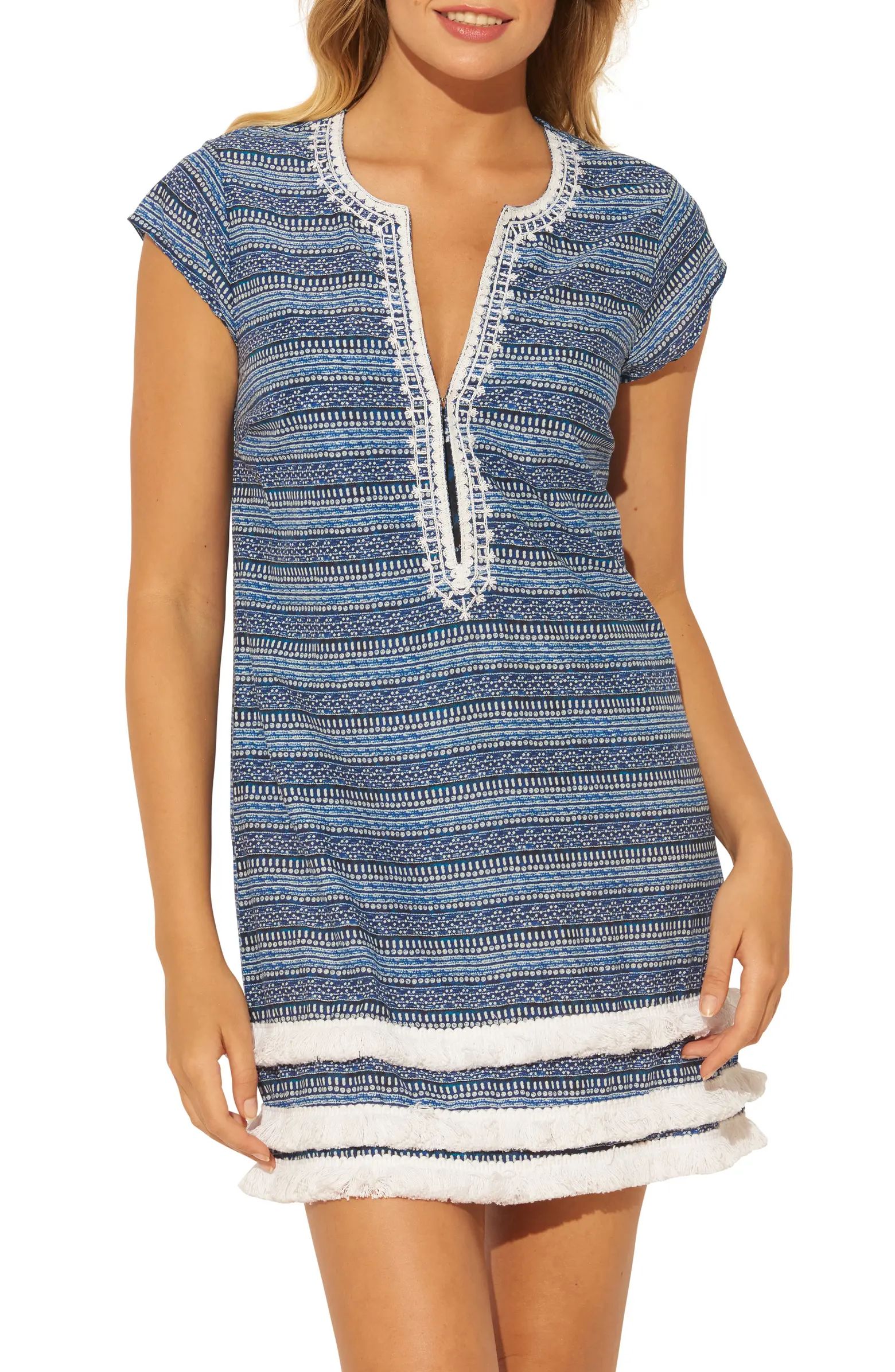 Take a Dip Plunge Neck Fringe Cover-Up Dress | Nordstrom