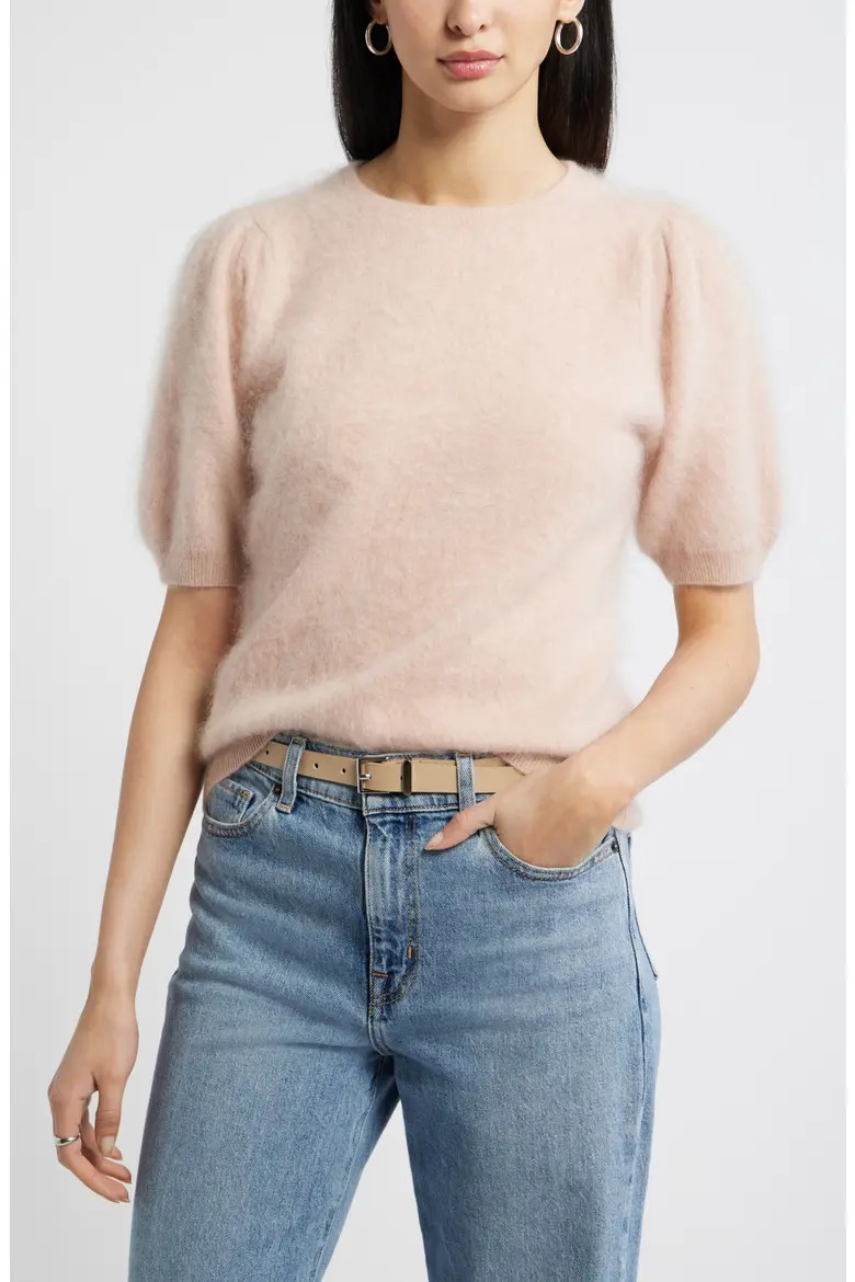 Nordstrom Femme Short Sleeve Brushed Cashmere Sweater (Women) | Nordstrom | Nordstrom