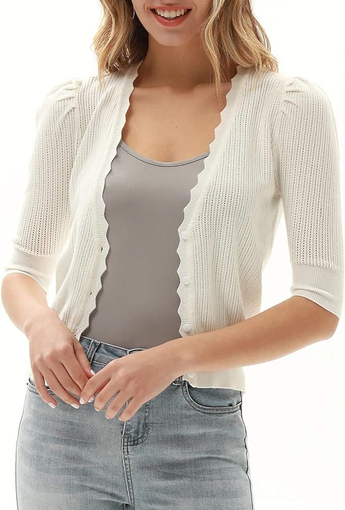 GRACE KARIN Women’s Sweater Cropped Cardigan Knit Shrugs for Dresses Tops Button Down Lightweight So | Amazon (US)