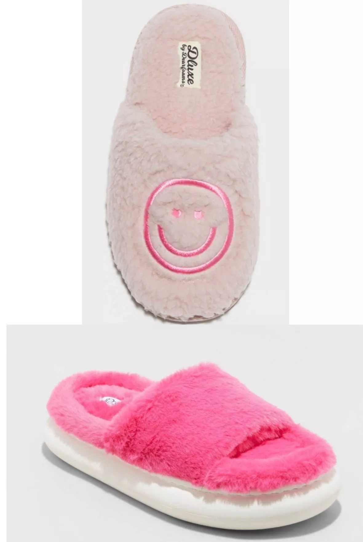 Dluxe By Dearfoams Girls' Happy Face Scuff Slippers - Light Pink