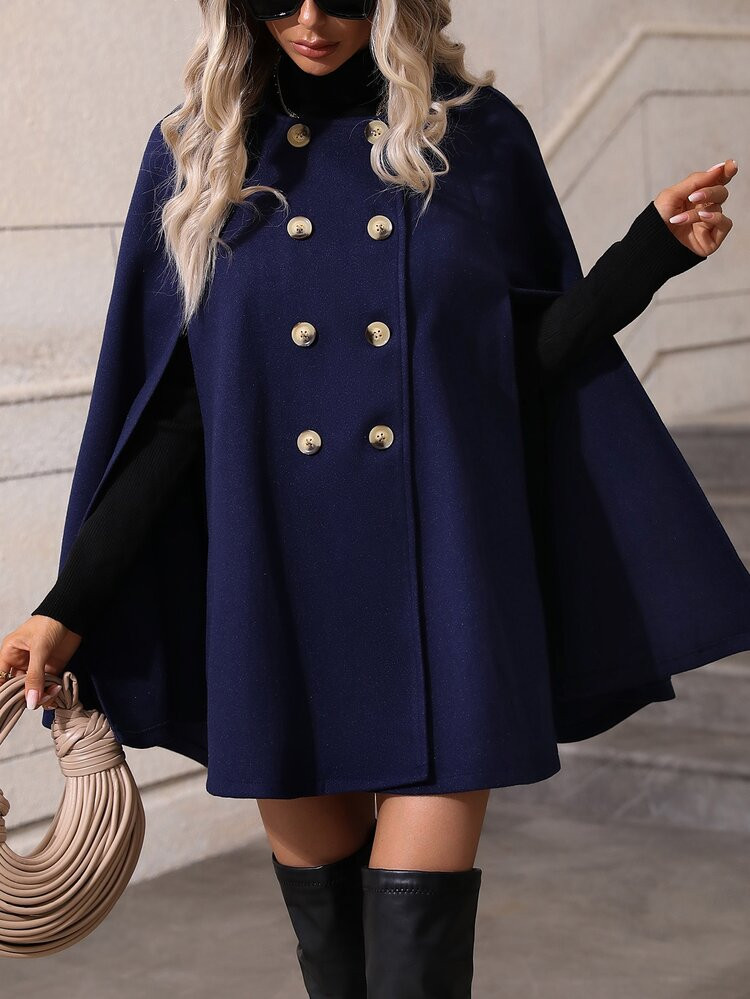 Double Breasted Cloak Sleeve Cape Overcoat | SHEIN
