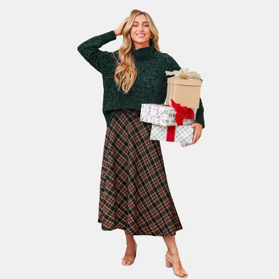 Women's Festive Plaid Maxi Skirt - Cupshe-S-Red | Target