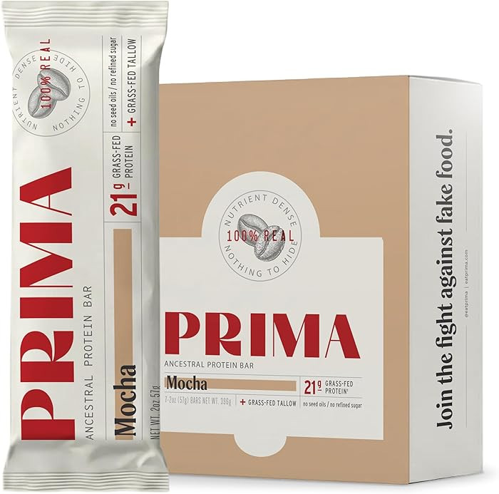 Prima Ancestral Protein Bar | Grass Fed Protein Bars | 21g Protein, Beef Tallow, Seed Oil Free | ... | Amazon (US)