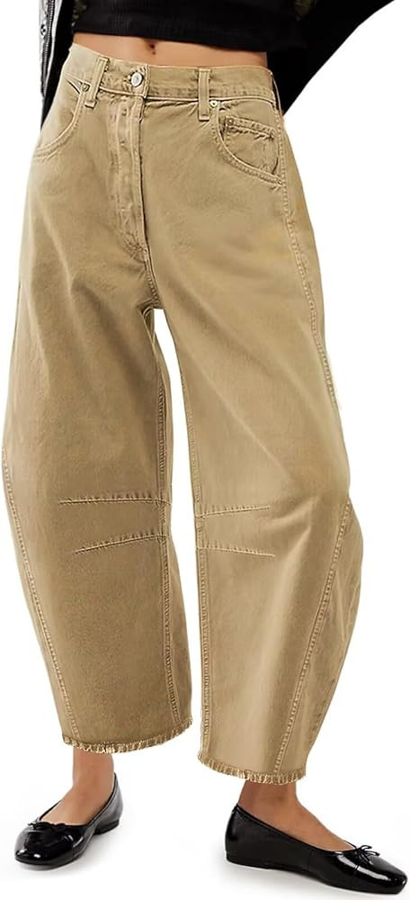 Allimy Womens Jeans Mid Rise Barrel Leg Vintage Jeans for Women Trendy 2025 Denim Pants Non Stret... | Amazon (US)