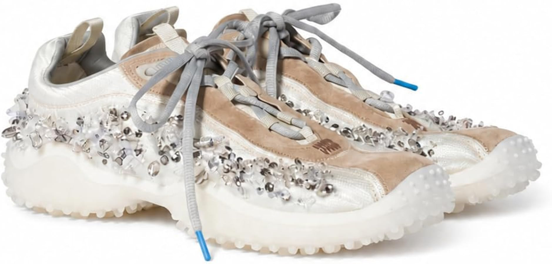 Women's Chunky Sneakers Lace\u2011Up Suede Technical Fabric Sneakers with Crystal Sequin Embroide... | Amazon (US)