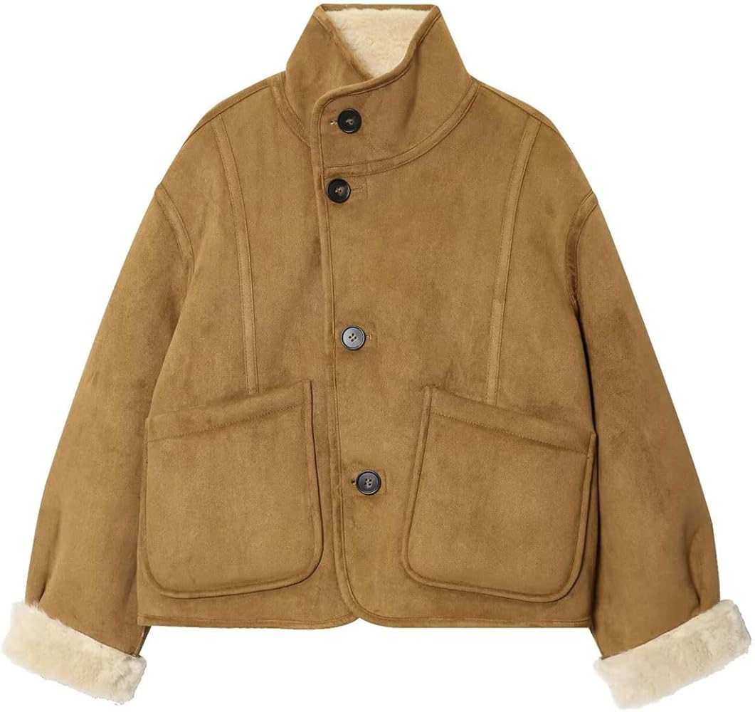 GGUHHU Faux Leather Jacket for Women, Stand Collar Front Zipper Thick Windbreaker Coat | Amazon (US)